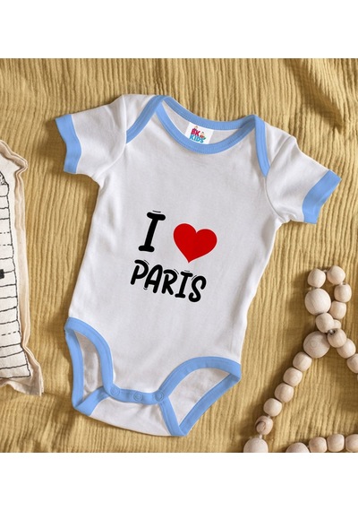 Bk Kids I Love Paris Tasarımlı Mavi Bebek Body Zıbın - Model 1 12-18 Ay