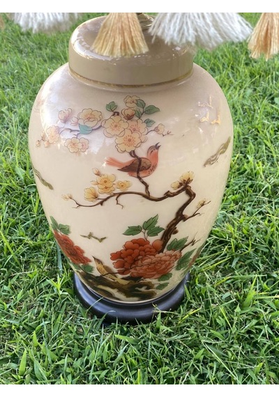 Gül Motifli Antika Porselen Abajur 70 CM
