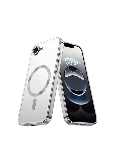 Fibaks iPhone 16e/17e Uyumlu Kılıf Magsafe Wireless Şarj Destekli Parlak Renkli Lens Korumalı Kapak Gümüş