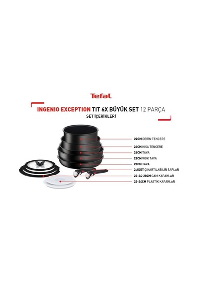 Tefal Ingenio Exception Titanyum 6x 12 Parça Büyük Tava Tencere Seti Siyah