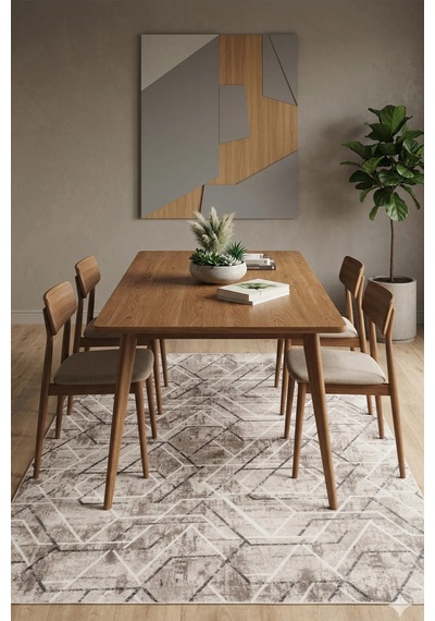 Villadia Home Textile Kaymaz Taban Modern Desen Halı Yolluk Leke Tutmaz Kolay Temizlenir Koridor Salon Yatak Mutfak Odası Vd4054vizon Vizon