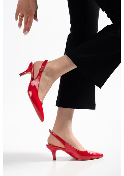 St-1152 Kırmızı Rugan Günlük 7 Cm Topuklu Kadın Ayakkabı