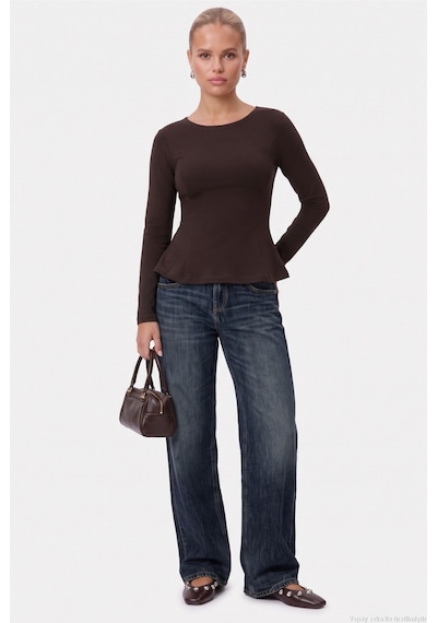 Ritnice Kadın Runa New Premium Acı Kahverengi Peplum Bluz