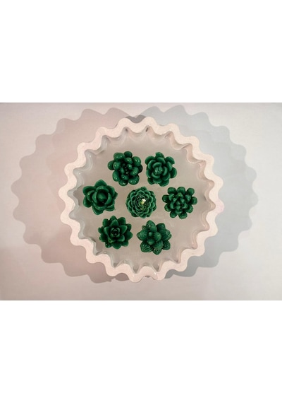 Green Lotus-el Yapımı Sukulent Mum Dekoratif Kase Beyaz-yeşil
