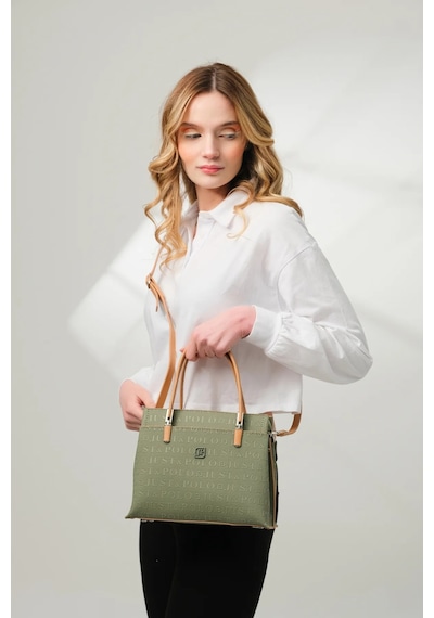 Just Polo 5 Bölmeli Şık El & Omuz Çantası Shoulder Bag Ebat : 22 X 25 Cm Yeşil - Taba
