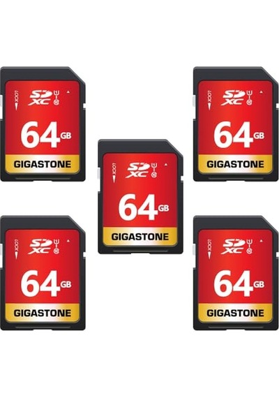 Gıgastone 64gb Sdxc Hafıza Kartı Paketi 5'li, Dijital Kameralar İçin 80 Mb/s'ye Kadar Canon Sony Olympus Pc, Uhs-ı U1 Sınıf 10