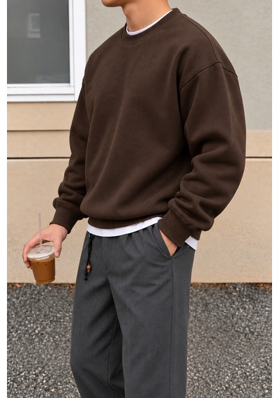 Cool Tarz Erkek 3 İplik Şardonlu Regular Fit Bisiklet Yaka Basic Sweatshirt Kahverengi Kahverengi Cool Tarz Erkek 3 İplik Şardonlu Regular Fit Bisiklet Yaka Basic Sweatshirt Kahverengi Kahverengi