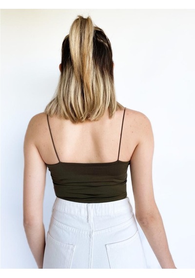 Kadın Ip Askılı Haki Crop Body (544306722)