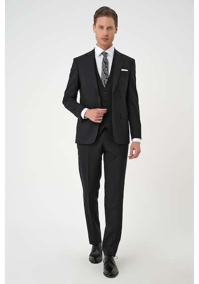 Efor Slim Fit Düz Esnek Yelekli Klasik Siyah Takım Elbise Tk 894 Siyah
