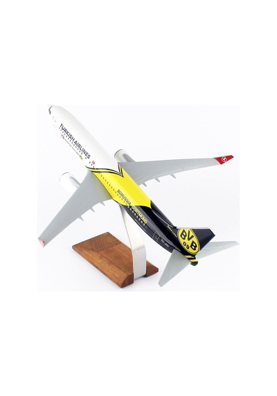 Thy051 1/100 Ölçek, Thy Borissia Dortmund Logolu B737-800 Yolcu Uçağı, Sergilemeye Hazır Ahşap Standlı Model-56300