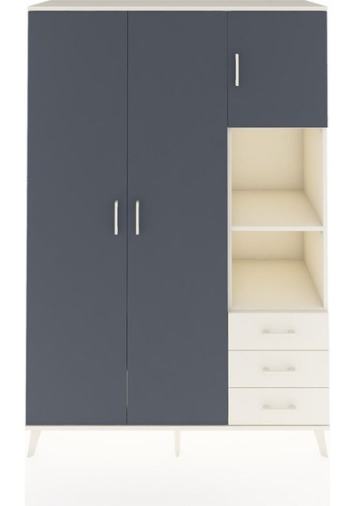 Hyperion Dolap 5 Raflı 3 Çekmeceli Tek Askılı 132x44x195 Aytaşı-antrasit/aytaşı Antrasıt/aytası