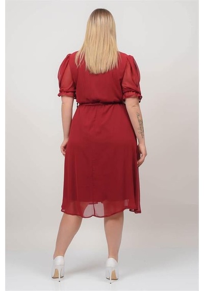 Dip Moda Kadın Astarlı Büyük Beden Şifon Elbise Dpnb8062 Bordo