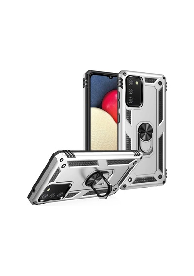 Samsung Uyumlu Galaxy A03s Uyumlu Kılıf Sofya Yüzüklü Silikon Kapak - Gümüş