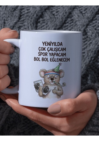 "yeniyılda Çok Çalışıcam Spor Yapacam Bol Bol Eğlenecem" Yazılı Koala Tasarımlı Kupa
