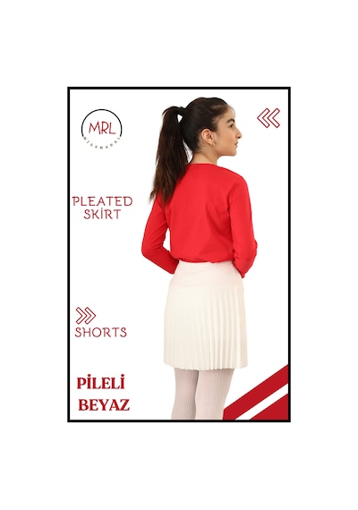 Kız Çocuk Pilel Ekru / Beyaz Etek Yüksek Bel Içi Şortlu Likra Kumaş Okul-oyun-spor-etkinlik Eteği 4103 Ekru/ Beyaz