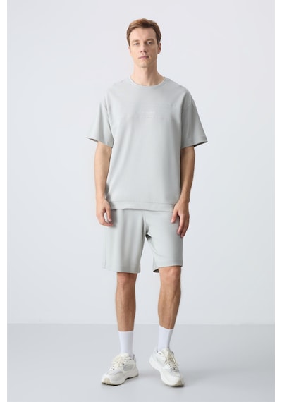 Tommy Life Taş Pamuklu Kalın Yumuşak Dokulu Oversize Fit Basic Erkek Şort Takım - 85257
