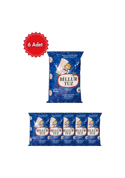 Billur İyotlu Sofra Tuzu 1,5 Kg X6 Adet Yemeklik Sofra Tuzu Rafine Ve Güvenilir Lezzet