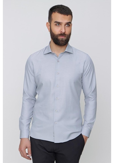 Efor Slim Fit Pamuk Saten Klasik Gri Gömlek Gk 604 Gri