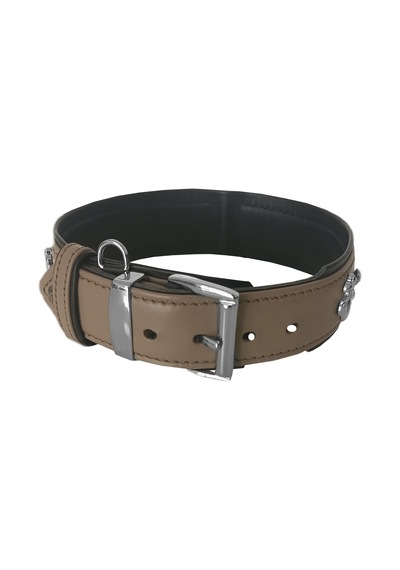 Deri Doğal Taşlı Köpek Boyun Tasması 28-33 Cm X-small Taba Çok Renkli
