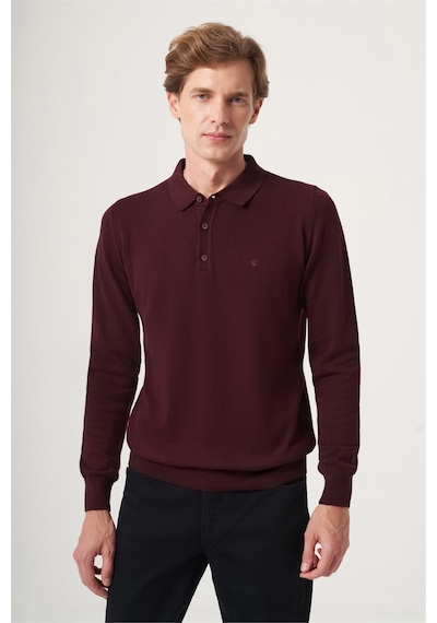 İmza Bordo Polo Yaka Uzun Kol Örme Comfort Fit Pamuklu Kazak 1012265007