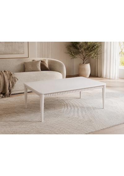 Ganni Home Lodos Orta Sehpa Krem Krem Gürgen İskeletli, Dekoratif Çıtalı Modern Salon Sehpası Krem-krem