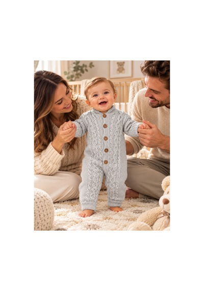 Genel Markalar Saç Örgü Desenli Gri Bebek Tulum Açık Mavi - 926701756 Açık Mavi