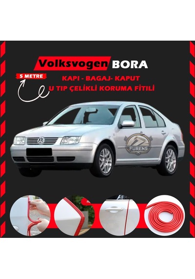 Volksvogen Bora Oto Araç Kapı Koruma Fitili 5metre Parlak Kırmızı Renk