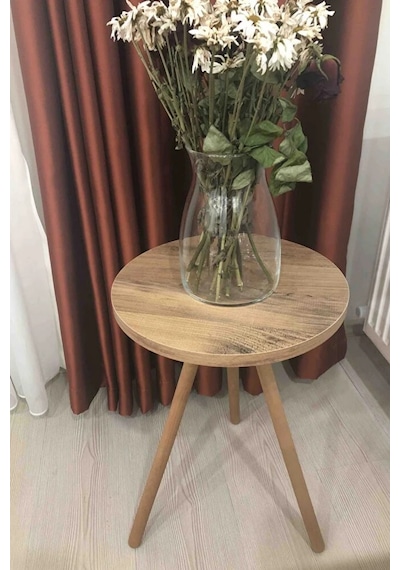 Tekli Yan Sehpa Çiçeklik Saksılık Standı Dekoratif Yan Sehpa Seti Ahşap Ayaklı 33 Cm Çap - Atlantik Çam Atlantik Çam