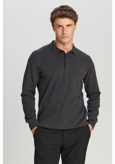 AC&Co / Altınyıldız Classics Erkek Antrasıt Melanj Pamuklu Standart Fit Normal Kesim Polo Yaka Triko Kazak Antrasit Melanj