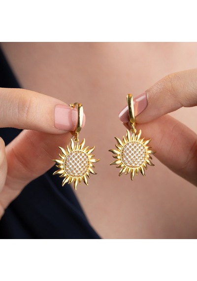 925 Ayar Gümüş Taşlı Ay Çiçeği Küpe Gold