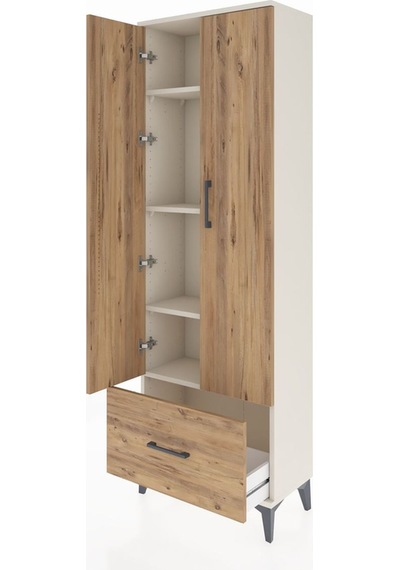 Arges Dolap 4 Raflı Tek Çekmeceli 2 Kapaklı 60x30x182 Aytaşı-çam Aytaşı