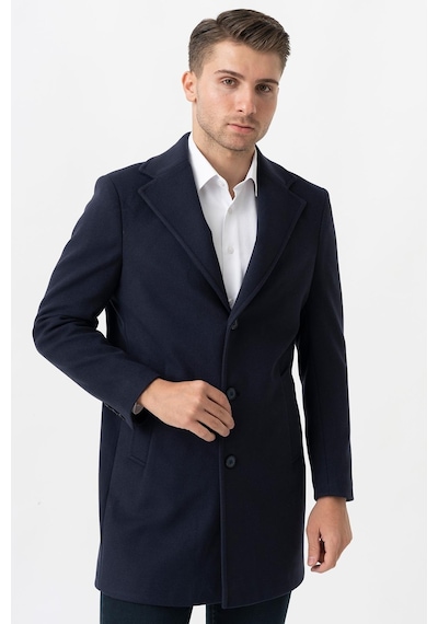 White Stone Ancona 4025-2 Düz Ceket Yaka Slim Fit Pamuklu Kaban Laci-Laci Lacivert