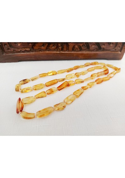 Kehribar Yetişkin Kolye 70 Cm Uzunluğunda-15.8 Gr Sarı - Turuncu