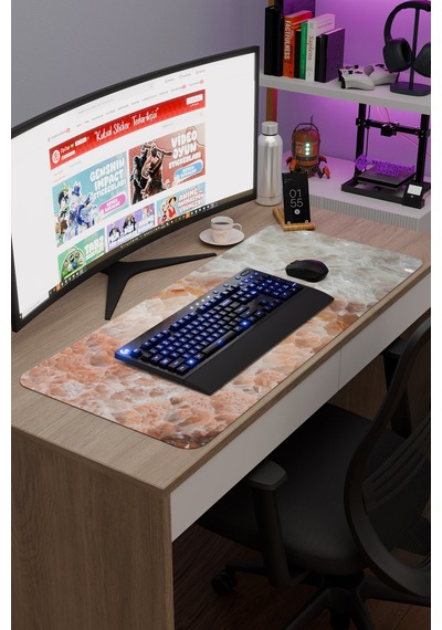 Renkli Mermer Kaymaz Dikişli Kauçuk Oyuncu Mousepad V2 - 90x40 Xxl Gaming Mouse Pad Fare Altlığı