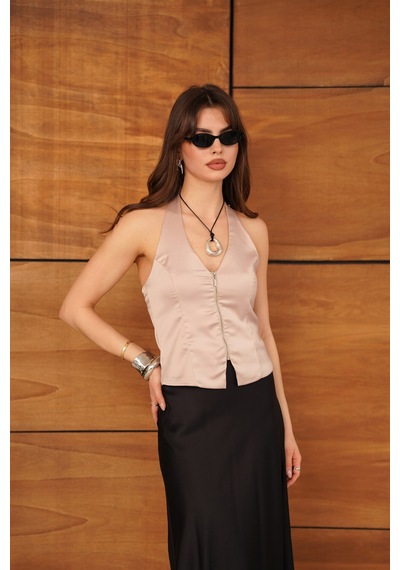 Verymoda Fermuarlı Saten Yelek Vmd2952 Taş