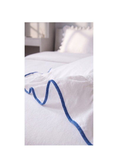 %100 Pamuk Overloklu Fırfırlı Tek Kişilik Nevresim Takımı Lastikli Çarşaflı 160x200 Cm Mavi - 904799828 Mavi