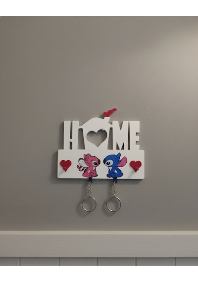 Sevimli "home Stitch & Angel" Anahtarlık Tutucu - 3d Baskı Duvar Dekoru