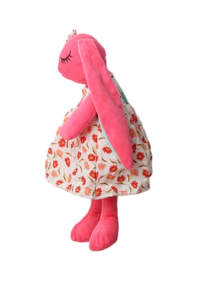 İthal Kumaş Uzun Kulaklı Renkli Kıyafetli Sevimli Tavşan Peluş Oyuncak Uyku & Oyun Arkadaşı 30 Cm. Koyu Pembe