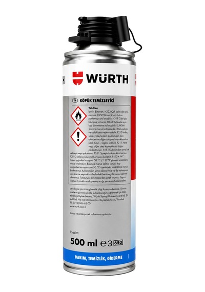 Würth Pu Köpük Temizleyici Sprey 500 Ml - Tabanca Ve Kürleşmemiş Köpük Temizleme Solventi