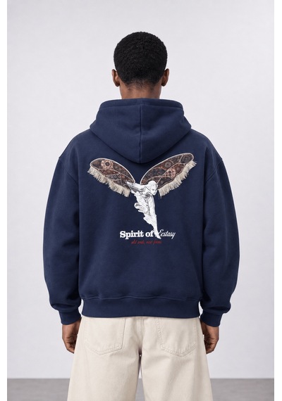 Respire Erkek Spirit Patch Detaylı Oversize Hoodie Lacivert