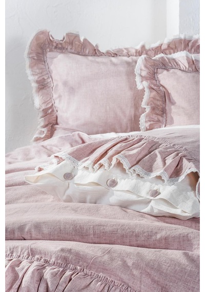 Ecocotton Lisa Lila Çift Kişilik %100 Organik Pamuk Keten Fırfırlı Nevresim Takımı Lila