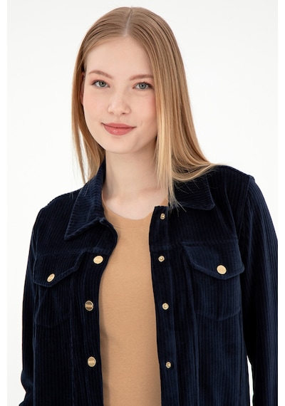 U.S. Polo Assn. Kadın Lacivert Çıtçıtlı Polo Yaka Sweatshirt 50292623-VR033