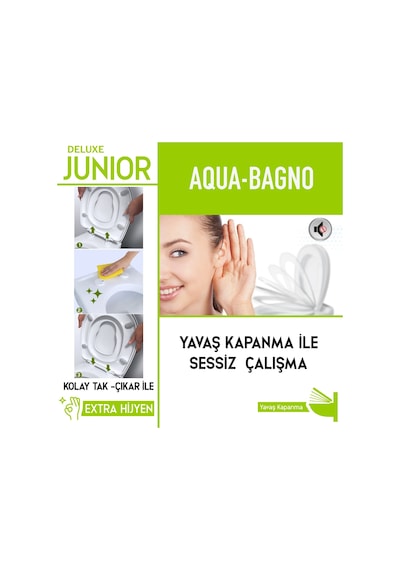 Aqua Bagno Junior D Çocuk Adaptörlü Klozet Kapağı Tak Çıkar Yavaş Kapanan Beyaz Pp Beyaz