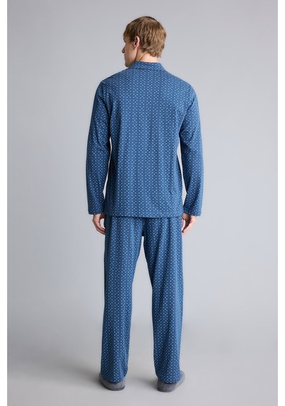 Defacto Regular Fit Mikro Desenli Uzun Kollu 2li Pijama Takımı I2466ax26aunv164 Lacivert-nv164