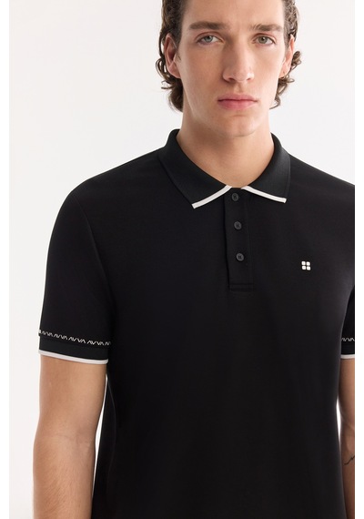 Avva Erkek Siyah Kıvrılmaz Polo Yaka Düğmeli Bi-stretch İnterlok Regular Fit T-shirt A61y1075
