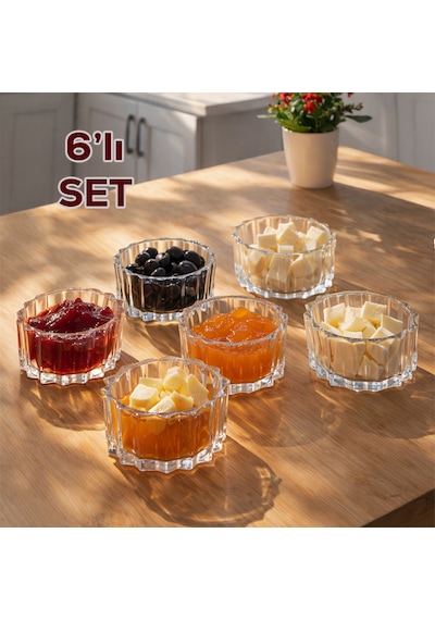 Porsima Ryg8068 Tulin 6lı Cam Kase Puding Tatlı Ve Dondurma Kasesi Kahvaltılık Kase Seti Çerez Kasesi 5x9cm Şeffaf