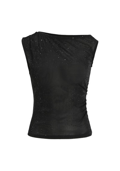 Jack & Jones Kadin Kayik Yaka Pariltili Bluz - Holly - 12282526 Black
