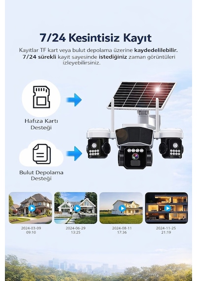 Uniywell 9mp 3 Lens 4g/wifi Sim Kartlı Güneş Enerjili Güvenlik Kamerası Aı İnsan Takibi, İki Yönlü Ses, Kablosuz