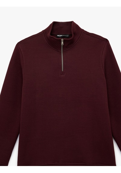 Koton Regular Fit Uzun Kollu Yarım Fermuarlı Sweatshirt Bordo 6wam70234mk Bordo