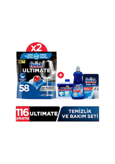 Finish Ultimate Bulaşık Makinesi Deterjanı Kapsül Tablet 116 Adet (58 x 2) + Temizlik ve Bakım Seti